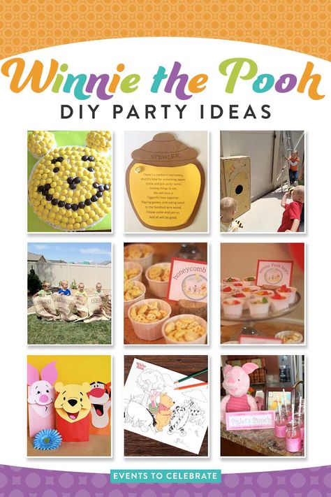 Winnie-the-Pooh-party-ideas Pooh Party Games, Winnie The Pooh Themed Games, Winnie The Pooh Birthday Party Diy, Diy Winnie The Pooh Birthday Decorations, Winnie The Pooh Birthday Activities, Winnie The Pooh Birthday Games, Winnie The Pooh Scavenger Hunt, Winnie The Pooh Party Activities, Winnie The Pooh Birthday Party Games