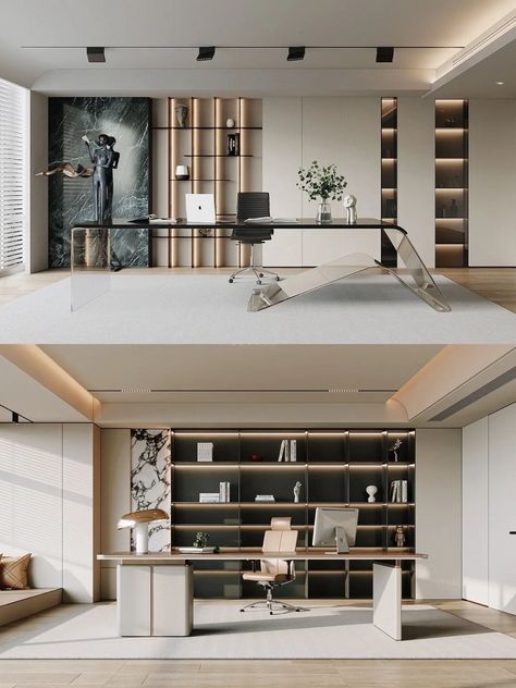 Minimal Office Design, Ceo Office Design, Office Interior Design Modern, Modern Office Interiors, Modern Bedroom Interior, Shelving Design, Modern Office Design, Luxury Office, Office Furniture Design