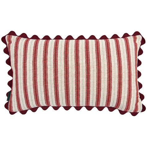 Cottage Library, Red Room Decor, Penny Morrison, Striped Decor, Rectangular Cushion, Screen Printed Fabric, Bedroom Red, Luxury Cushions, Red Rooms