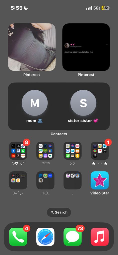 Phone Asthetic Ideas, Simple Phone Setup, Decorating Iphone Home Screen, Home Scream Ideas, Iphone 11 Homescreen Ideas, Phone Organization Ideas Iphone, Baddie Iphone Layout, Home Screen Aesthetic Layout, Lock Screen Layout Iphone