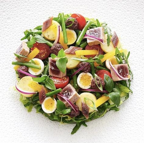 The iconic Nicoise salad 🥗 Salad Plating, Tartare Recipe, Nicoise Salad Recipe, Easy Thai Recipes, Food Presentation Plates, Nicoise Salad, Fine Dining Recipes, Fun Salads, Buffet Food