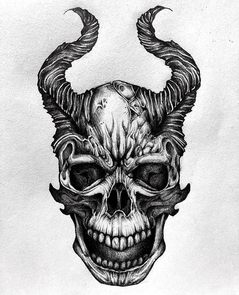 Demonic Skull, Skull Demon, Skeleton Artwork, Skull Art Tattoo, Demon Skull, Drawing Skull, Evil Tattoos, Skull Art Drawing, Creepy Tattoos