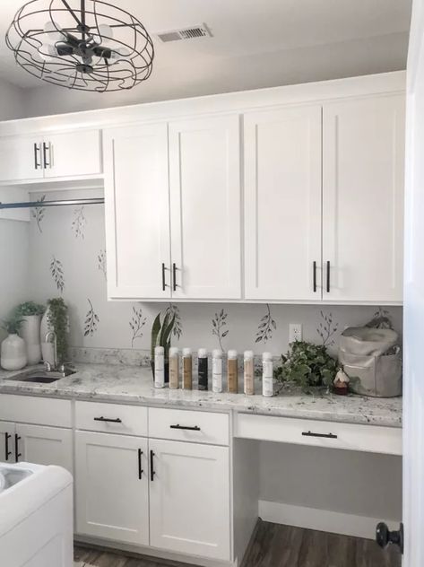 Laundry Room | Hometalk Laundry Room White Cabinets, Cabinets In Laundry Room, White Cabinets Black Hardware, Knock Down Wall, Pantry Laundry Room, Laundry Room Cabinets, Diy Chalk Paint, Black Spray Paint, Bamboo Skewers