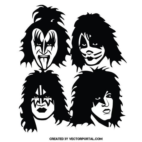 Cartoon Kiss, Band Drawing, Kiss Artwork, Kiss Logo, Band Kiss, Kiss Art, Kiss Band, Silhouette Stencil, Musical Band