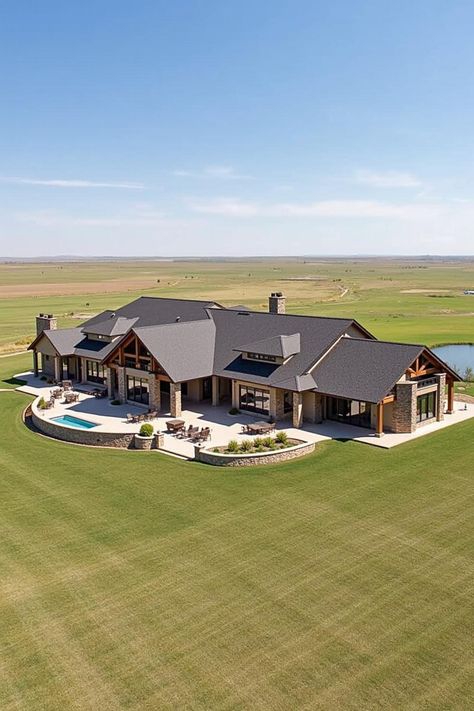 45 Charming Ranch Style Homes That Embrace Simplicity Dream Home On Acreage, Ranch Luxury Homes, Custom Ranch Style Homes, Dream Ranch Homes, U Shaped Ranch House, Modern Barndominium Ideas Exterior, Ranch Style Mansion, Beautiful Ranch Homes, Big Ranch House