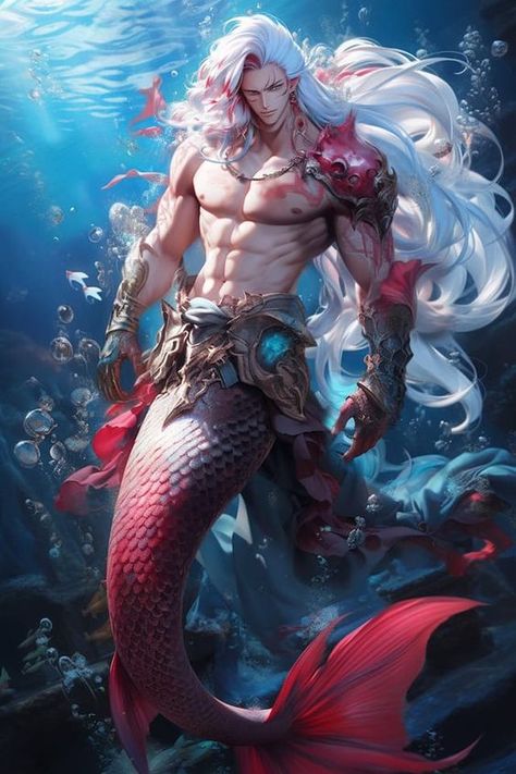 men Mermaid Boy, Male Mermaid, Mermaid Man, Fantasy Mermaids, Mermaids And Mermen, Japon Illustration, Fantasy Male, Arte Fantasy, Mermaid Art