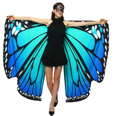 EONGERS Halloween Costume Butterfly Wings Shawl Double-Sided Printing Butterfly Fairy Ladies Costume Accessory (Double Sided Blue) Halloween Costumes Butterfly, Girls Butterfly Costume, Wings Shawl, Adult Fairy Costume, Butterfly Wings Costume, Party City Costumes, Butterfly Fairy Wings, Black Halloween Dress, Butterfly Costume