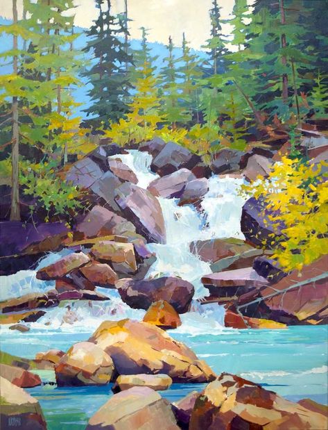 Randy Hayashi Waterfall Paintings, Gouache Art, Landscape Paintings Acrylic, Landscape Art Painting, 수채화 그림, Watercolor Landscape Paintings, Landscape Illustration, Art And Illustration, Environment Concept Art