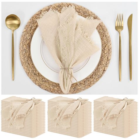 PRICES MAY VARY. 🍽️Cloth Napkins Package: you will receive handmade cloth napkins with fringe set of 60, each piece is 16"x16". Beige napkins can nicely matched with the well-appointed venue, adding a rustic and vintage look to your dinner table. 🍽️Premium Material: High quality cotton, natural fiber, handmade, More soft, with good moisture absorption and heat resistance. Hand-dyed from natural material, Not easy to fade, odorless, Good choice for all kinds of large events, like hotel napkins. Diy Cheesecloth Napkins, Paper Napkin Folds, Rustic Dinner, Paper Napkin Folding, Large Events, Wedding Party Dinner, Linen Dinner Napkins, Dinner Party Table, Party Dinner