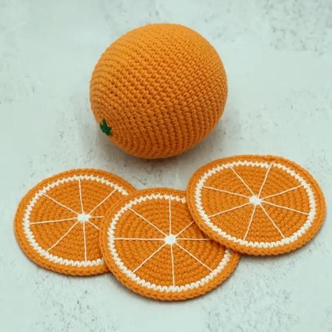 Crochet Orange Free Pattern ( SitnCrochet 2024 Knit Coaster, Crochet Orange, Crochet Collection, Orange Slice, Magnet Crafts, Handmade Cups, Portfolio Ideas, Crochet Food, Crochet Etsy