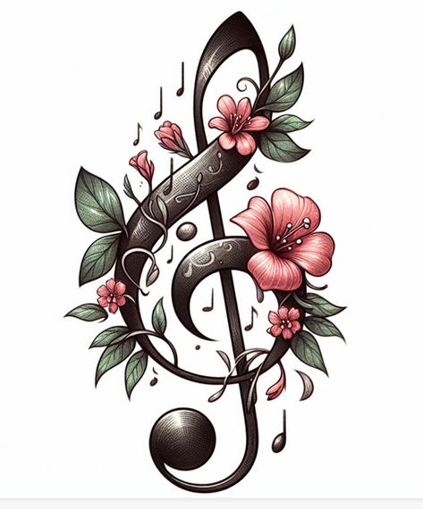 Drawing Ideas Guitar, Hand Art Projects, Music Notes Drawing, Music Notes Tattoo, Rose Drawing Tattoo, Music Notes Art, Music Note Tattoo, Music Tattoo Designs, Tattoos For Women Flowers