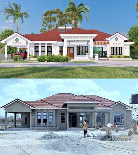 Katvel Designs - On YouTube (KATVEL HOUSE DESIGN IDEAS) Africa House, Drawing House Plans, Morden House, Male Angels, Modern Bungalow House Design, Nice Homes, Bungalow Style House Plans, House Roof Design, House Plans Mansion