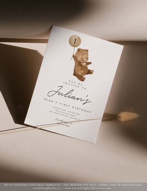 Neutral Bear Birthday Invite Editable, Teddy Bear 1st Birthday Invitation Someone Beary First Birthday Bear Balloon Template [11412149] Beary First Birthday Invitation, Teddy Bear First Birthday Boys, Bear 1st Birthday Party Boy, One Bear Birthday, Little Bear Birthday Party, First Birthday Invitations Boy, Beary First Birthday Boy, Bear Birthday Theme, Teddy Bear Invitations