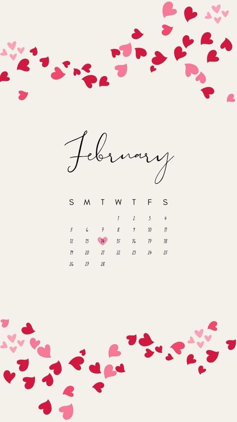 Feb Calendar, February Hearts, For Lock Screen, Calendar Aesthetic, February Wallpaper, Calendar Background, February Calendar, February Birthday, Valentines Wallpaper