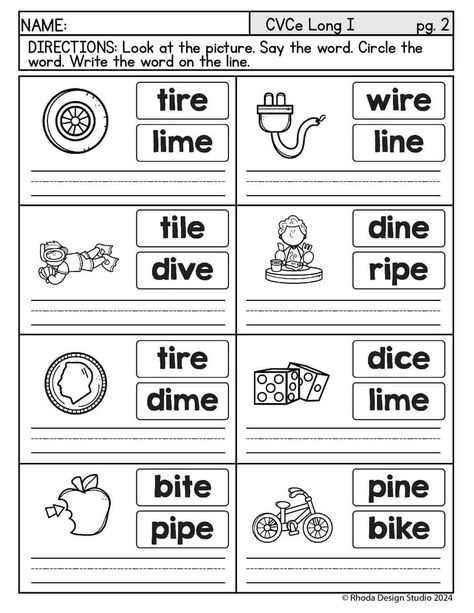 Long I Worksheets: Free CVCe Word Work Long I Worksheets, Digraphs Worksheets, Structured Literacy, Cvce Words, Long Vowel, Free Preschool Worksheets, Long Vowels, Phonics Worksheets, School Worksheets