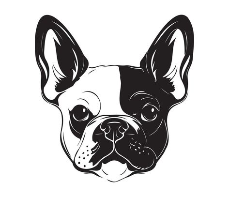 French Bulldog Vector, Black And White French Bulldog, Bulldog Vector, Face Black And White, White French Bulldog, Black And White French, White French Bulldogs, Silhouette Dog, Face Silhouette