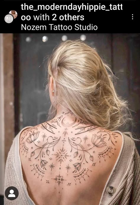 Ornamental Back Tattoo, Bohemian Tattoo, Sunflower Tattoo Sleeve, Hippie Tattoo, Back Piece Tattoo, Boho Tattoos, Dot Tattoos, Spiritual Tattoos, Women's Tattoo