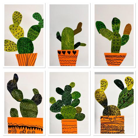 Cactus Art For Kids, Green Cactus, Cactus Art, Saguaro Cactus, Grade 2, Art Teacher, Second Grade, Art Education, Art Room