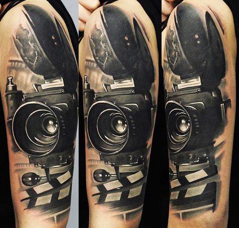 Camera Tattoo Design, Photographer Tattoo, Camera Tattoos, Movie Tattoo, Camera Tattoo, 4 Tattoo, Tattoo Photography, How To Photograph, Tattoos Gallery