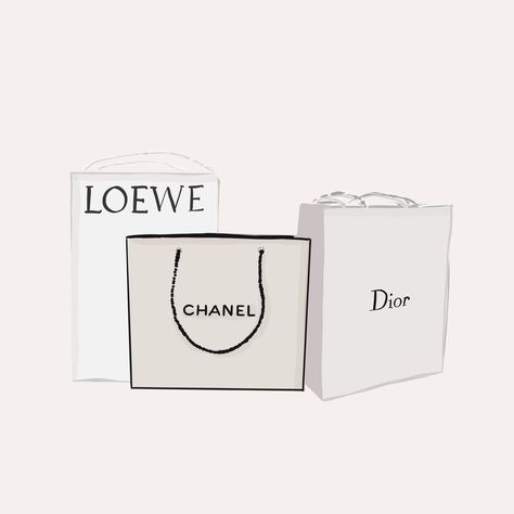 All I want for christmas is Loewe, Chanel, and Dior #fashion #shopping #illustration #art Shopping Illustration Art, Dior Illustration, Chanel And Dior, Chanel Shopper, Shopping Illustration, Mirror Drawings, Sephora Bag, Bag Illustration, Drawing Bag