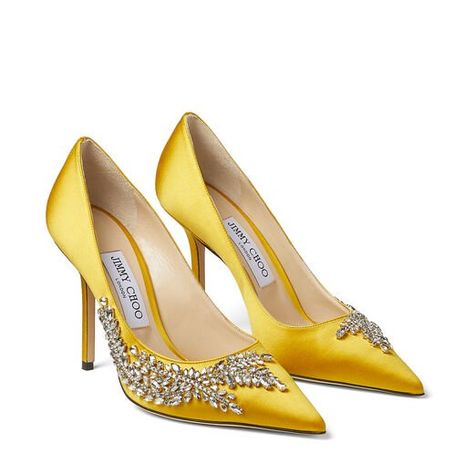 Crystal Embroidery, Jimmy Choo Pumps, Jeweled Shoes, Yellow Heels, Embellished Heels, Funky Shoes, Jeweled Sandals, Classy Shoes, Jimmy Choo Heels