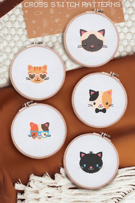 Cats Cross Stitch, Everything Cross Stitch, Cute Cat Pattern, Pokemon Cross Stitch, 5 Cats, Animal Cross Stitch, Hamma Beads, Cat Cross Stitch Pattern, Dmc Embroidery Floss