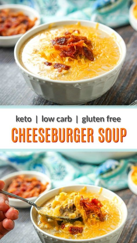 Keto Cheeseburger Soup, Low Carb Cheeseburger, Cauliflower Cream, Keto Cheeseburger, Bacon Cheeseburger Soup, Cheese Burger Soup Recipes, Low Carb Soup Recipes, Cheeseburger Soup, Low Carb Meal