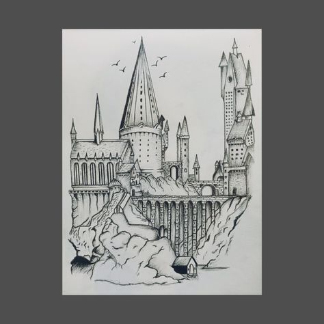 Hogwarts Outline Drawing, Hogwarts Sketch Castle, Gryffindor Drawing, Hogwarts Castle Drawing, Hogwarts Sketch, Hogwarts Drawing, Harry Potter Lines, Harry Potter Drawing, Wizard Drawings