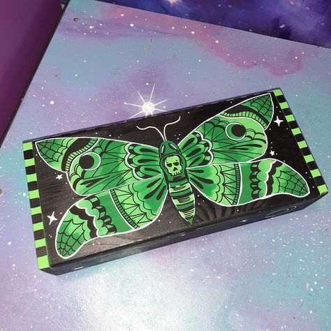 Deathhead Moth, Moon Skull, Painted Stars, Witch Altar, Cosmic Space, Goth Witch, Witches Altar, Stash Box, Stars Moon