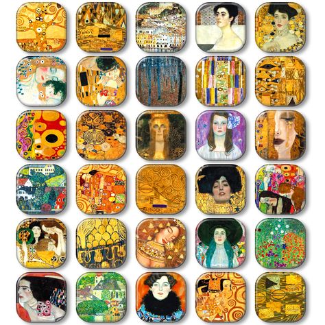 PRICES MAY VARY. A box of 30 pieces, 30 different Klimt famous painting patterns. The magnet surface is made of transparent epoxy resin, similar to glass. Great for holding photos, chores sheets, child's painting on refrigerator doors, lockers, whiteboards. The back is made of soft magnets, which will not damage the refrigerator surface and any items, and will not leave black stains on paper, refrigerators. Simple and stylish. Sturdy and beautiful. Comes with a storage box to keep the magnets ne Magnets Art, Cute Refrigerator, Refrigerator Doors, Vintage Fridge, Art Magnets, Klimt Art, Glass Magnets, Office Cubicle, School Lockers