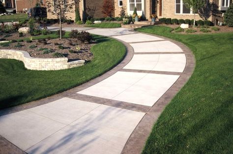 Stamped Borders, Stamped Bands Concrete Walkways Action Concrete Services Canton, MI Front Walkway Landscaping, Stamped Concrete Walkway, Front Yard Walkway, Stamped Concrete Driveway, Portico Design, Walkway Landscaping, Concrete Patio Designs, Concrete Walkway, Pathway Landscaping