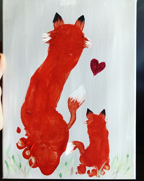 Brother foxes  Finger paint with little ones Fox Handprint Craft, Hand Painting For Kids, Hand Art Projects, Sibling Art, Toddler Painting, Fox Crafts, Baby Art Projects, Finger Paint, Footprint Art