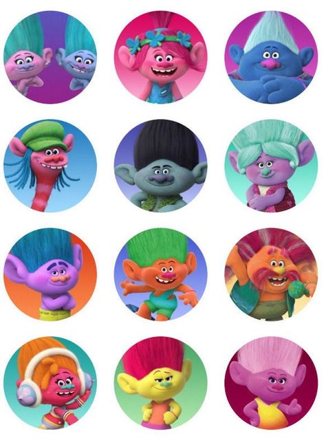 Trolls Cupcake Toppers, Troll Party Theme, Movie Cupcakes, Troll Cupcakes, Trolls Birthday Cake, Strawberries Cake, Trolls Cake, Trolls Band Together, Edible Wafer Paper