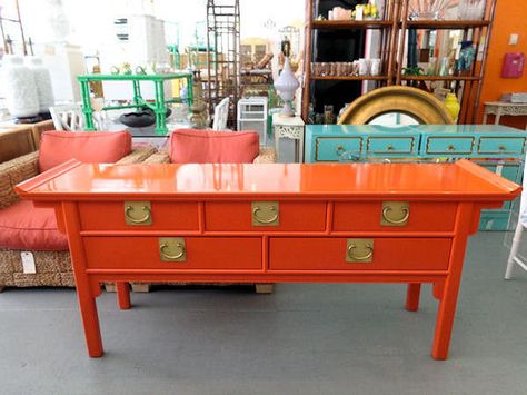 circa who pagoda console benjamin moore blazing orange newly lacquered 2400 dollars A2709a