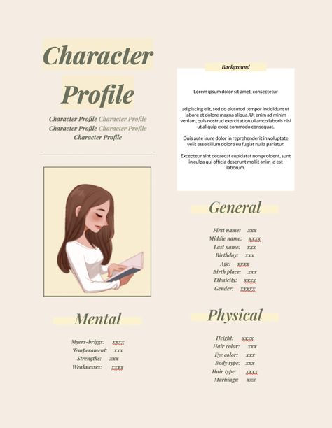 Google Doc Character Template, Google Docs Character Template, Character Profile Template Aesthetic, Aesthetic Google Docs Template, Oc Bio Template, Google Docs Aesthetic, Fill Out Sheet, Oc Fill Out Sheet, Character Bio Template