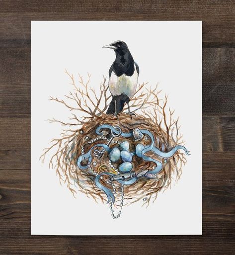 Magpie Tattoo, Magpie Art, Watercolour Illustration, Tattoo Project, Wildlife Art, Magpie, Illustration Print, Bird Art, Watercolor Print