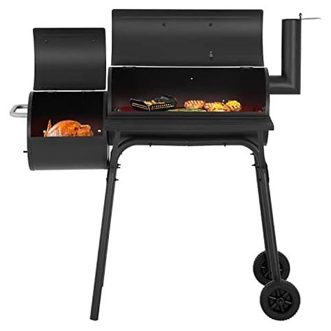 Royal Gourmet CC1830SC Charcoal Grill Offset Smoker with Cover, 811 Square Inches, Black, Outdoor Camping Braised Roast, Portable Bbq Grill, Grills Outdoor, Charcoal Smoker, Offset Smoker, Outdoor Bbq Grill, Charcoal Grills, Backyard Picnic, Portable Grill