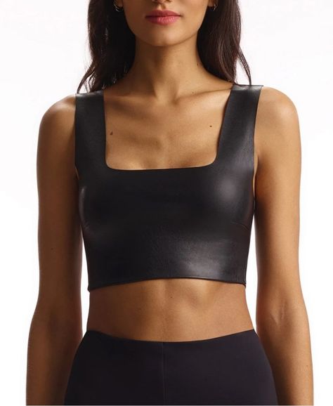 Leather Tank Top, Austin Shopping, Leather Crop Top, Comfortable Chic, Faux Leather Fabric, Neck Crop Top, Black Crop Tops, Real Women, Real Leather