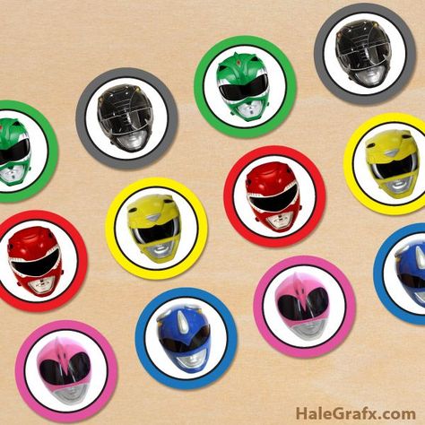 FREE Printable Power Rangers Cupcake Toppers Power Ranger Cake Toppers, Power Ranger Cupcakes, Water Bottle Labels Free, Festa Power Rangers, Power Ranger Cake, Superhero Cupcake Toppers, Power Ranger Birthday Party, Super Hero Party, Power Ranger Party