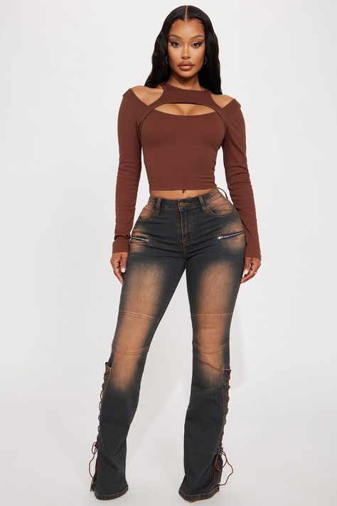 Tongue Tied Tinted Flare Jeans - Dark Wash Tongue Tie, Jean Pockets, Fashion Nova Jeans, Simple Trendy Outfits, Girl Stuff, Cargo Jeans, Teenage Fashion Outfits, Zipper Detail, Brown Fashion