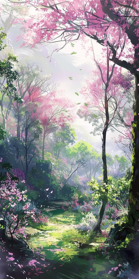 Spring Phone Wallpaper, Dreamy Artwork, Dreamy Landscapes, Spring Landscape, Spring Wallpaper, Black Wallpaper Iphone, Beautiful Flowers Wallpapers, Beautiful Landscape Wallpaper, Pretty Wallpaper Iphone