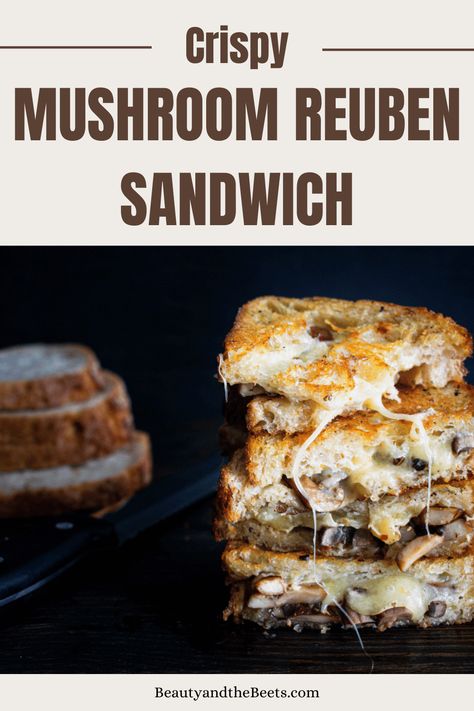 This Mushroom Reuben Sandwich recipe is a delicious Vegetarian twist of a traditional delicatessen favorite. Vegetarian Reuben Sandwich, Vegetarian Ruben, Veggie Ruben, Vegetarian Reuben, Mushroom Sandwich Recipes, Sauerkraut Sandwich, Vegetarian Diet Recipes, Reuben Sandwich Recipe, Mushroom Sandwich