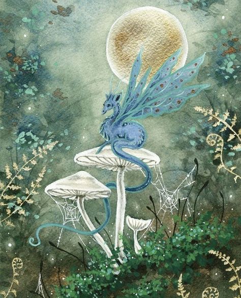 Fantasy Whimsical Art, Fairytale Painting Fantasy Art, Magical Dragon Art, Fairy Dragon Art, Whimsical Fairy Art, Fantasy Watercolor Art, Whimsical Painting Ideas, Fairy Painting Ideas, Cute Dragon Art