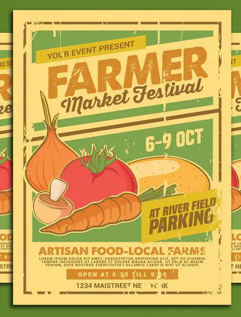 Farmer Market Festival Flyer Design PSD Farmers Market Flyer, Festival Flyer Design, Brochure Design Layouts, Farmer Market, Custom Flyers, Festival Flyer, Artisan Food, Flyer Design Templates, Ui Inspiration