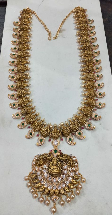 Bridal Gold Long Haram Designs, Long Haram Designs, Indian Brides Jewelry, Mango Haram, Mango Mala, Vaddanam Designs, Ear Tops, Haram Designs, Indian Wedding Jewelry Sets