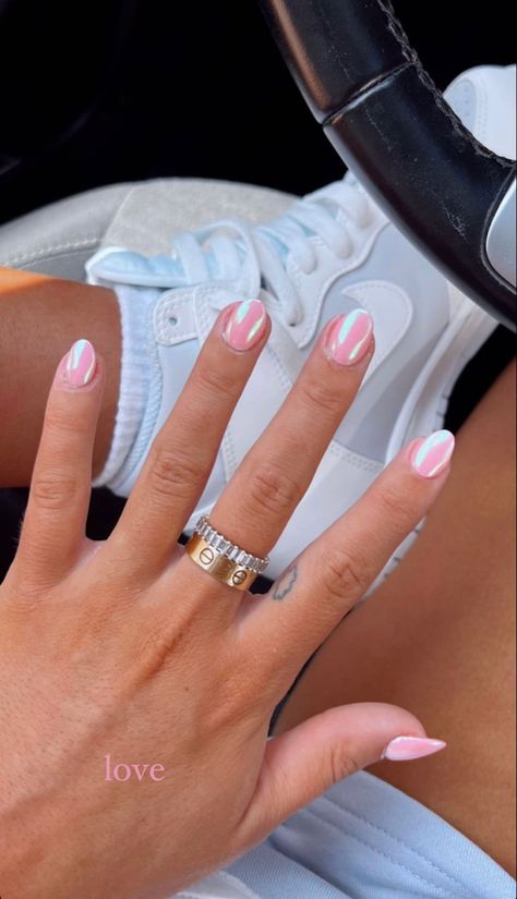 Expression Aesthetic, Aesthetic Nail Art, Neon Butterfly, Short Nail Art, Teen Nails, Hoco Nails, Mixed Jewelry, Pink Chrome Nails, Butterfly Nail Art