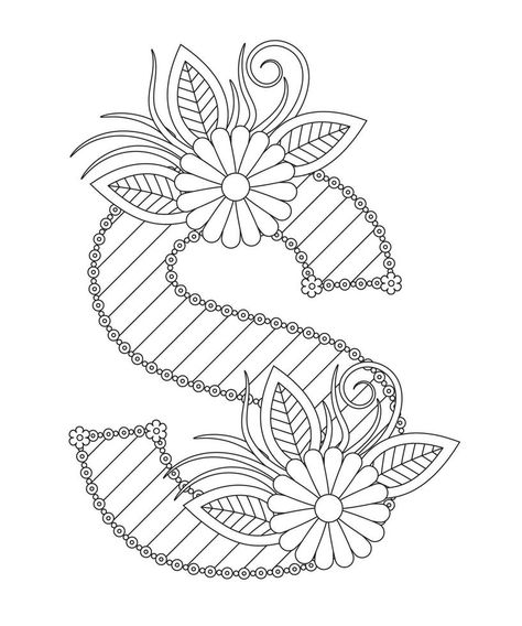 Alphabet coloring page with floral style. ABC coloring page - letter S Initial Coloring Pages, Letter S Coloring Page, Teen Coloring Pages, Fancy Letter S, Letters Coloring Pages, Letter Coloring Pages, Letter A Coloring Pages, Coloring Letters, Color By Number Printable