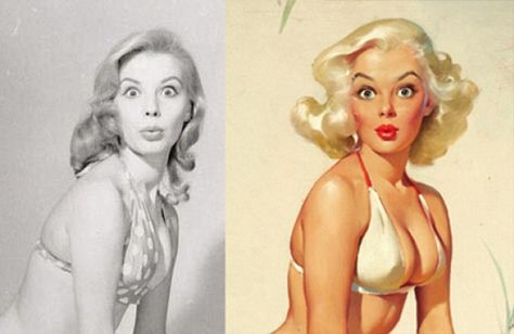 Fifties pin-up paintings by Gil Elvgren are shown side-by-side with the photographs that inspired them Pin Up Pictures, 50s Pin Up, Arte Pin Up, 50s Pinup, Estilo Pin Up, Gil Elvgren, Pin Up Photos, Pinup Art, Illustration Photo