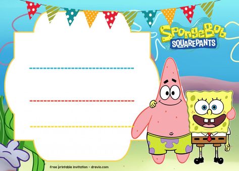 Cats Png, Spongebob Birthday Party, Spongebob Party, Invitation Card Birthday, Hawaiian Birthday Party, Spongebob Birthday, Free Printable Birthday Invitations, Free Printable Invitations, Birthday Party Theme Decorations