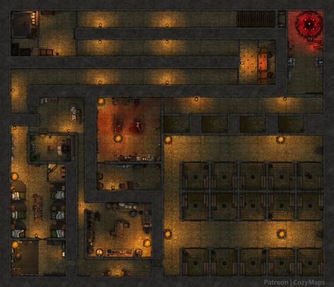 Guard Headquarters [35x30] + prison of hopelessness [35x30] [Art] [BattleMap]: battlemaps Steampunk Setting, Pen And Paper Games, Setting Inspiration, Dnd World Map, Tabletop Rpg Maps, Dnd Maps, Rpg Map, Dnd Monsters, Dungeon Maps